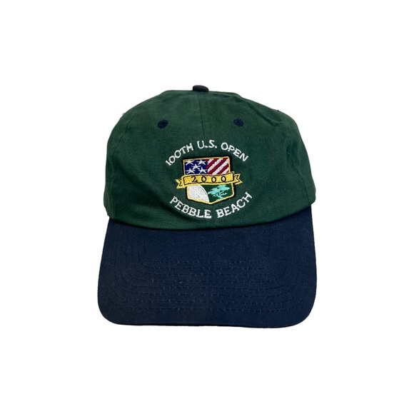 Vtg Pebble Beach 2000 100th US Open Hat Strap Back Green Twill Golf Cap Logo - Picture 1 of 4